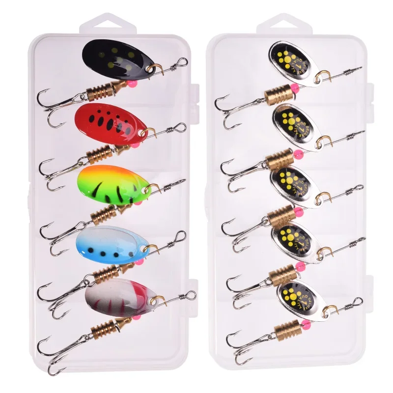 5 unids/set en caja Spinner cuchara cebo de Metal señuelo de pesca 3,5g 5,5g cebo duro Artificial para lubina Wobblers Crankbaits aparejos de pesca - imagen 2