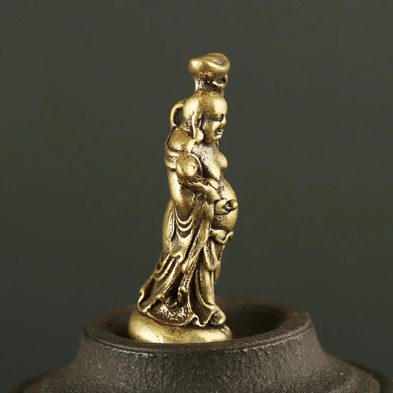 Figuras en miniatura de Buda Maitreya de cobre, estatua pequeña de latón de bolsillo, adornos, decoración del hogar, artesanía para sala de estar, decoración de escritorio - imagen 3