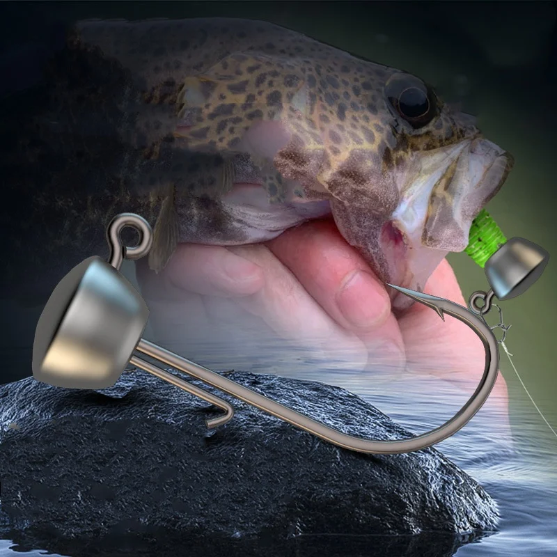 Anzuelo con cabeza de anzuelo NED para pesca, anzuelos con soporte auxiliar anticaída fuerte, anzuelo de gusano con cola en T de plomo para pez mandarín - imagen 4