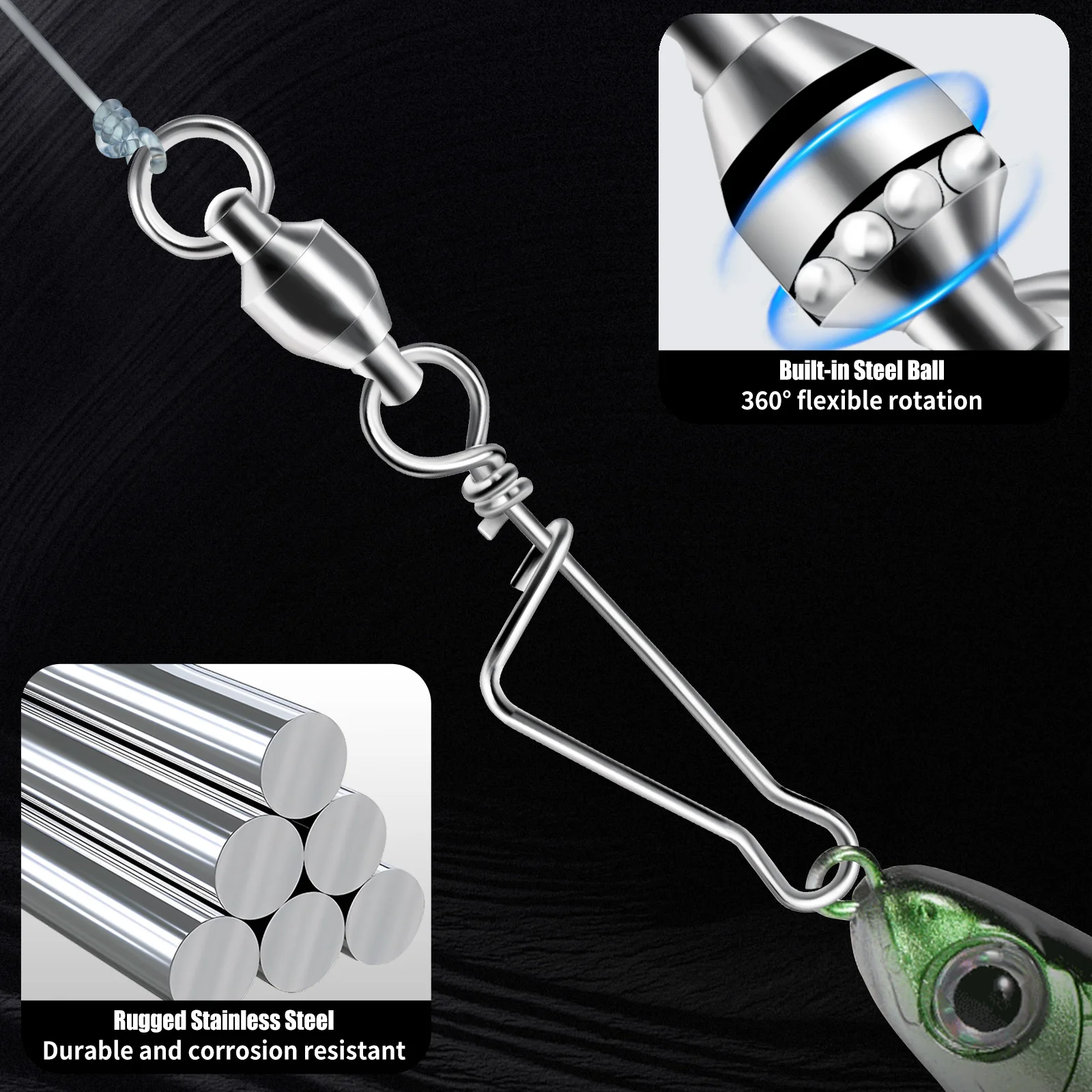FishTrip-conector giratorio de pesca, rodamiento de bolas giratorio con broche hawaiano, accesorios de pesca rápidos, aparejos de pesca profesionales - imagen 4