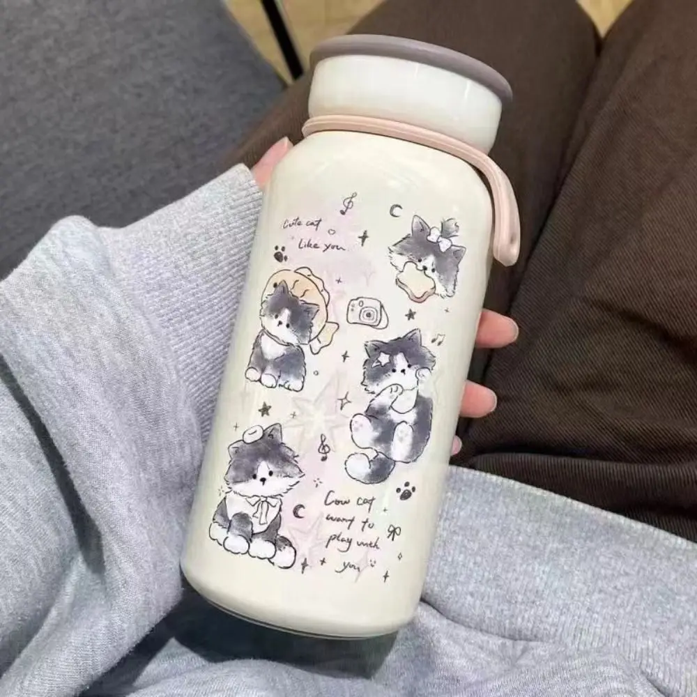 Botella de agua de animales de dibujos animados de estilo japonés, termo de acero inoxidable a prueba de fugas con bonito gato, portátil y creativo - imagen 4