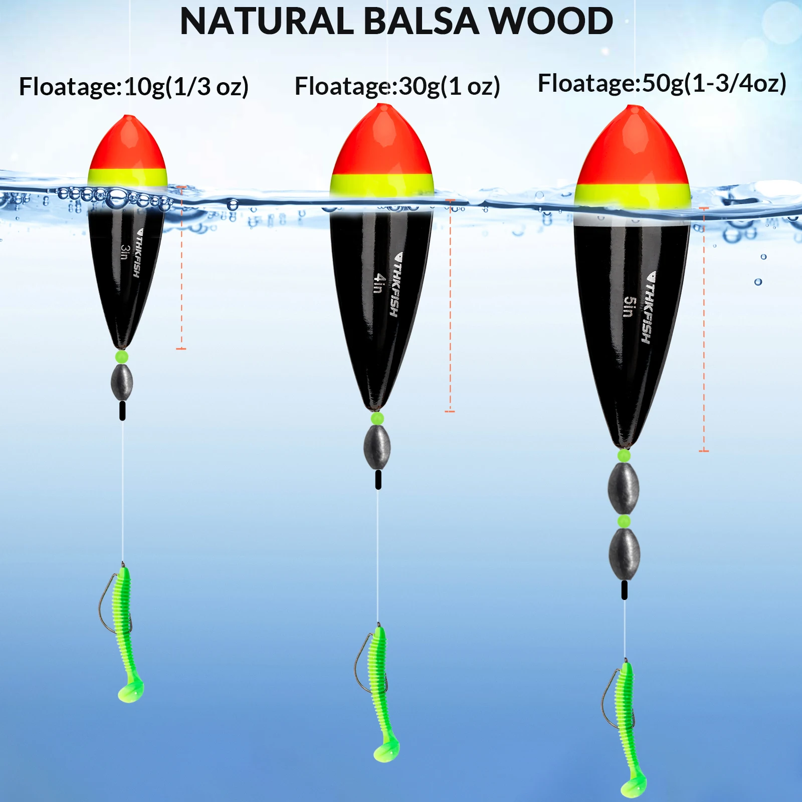 THKFISH Flotadores balsa deslizantes de pesca – Boyas oliva ligera - imagen 5