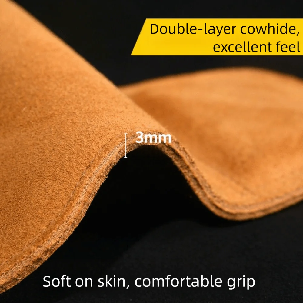 Guantes de gimnasio de piel de vaca para levantamiento, guantes de levantamiento de pesas antideslizantes de doble cuero, pulsera de protección de palma, cinturón de peso muerto - imagen 3