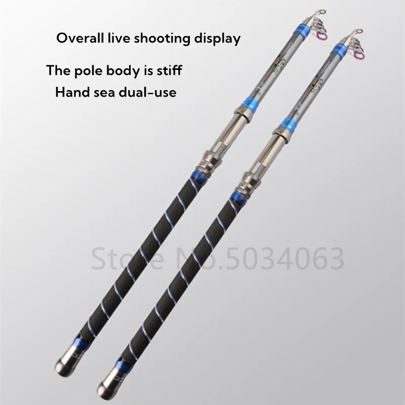 Caña de pescar telescópica de carbono para viaje, equipo de pesca de alta calidad, superduro, 2,1-4,5 m - imagen 2