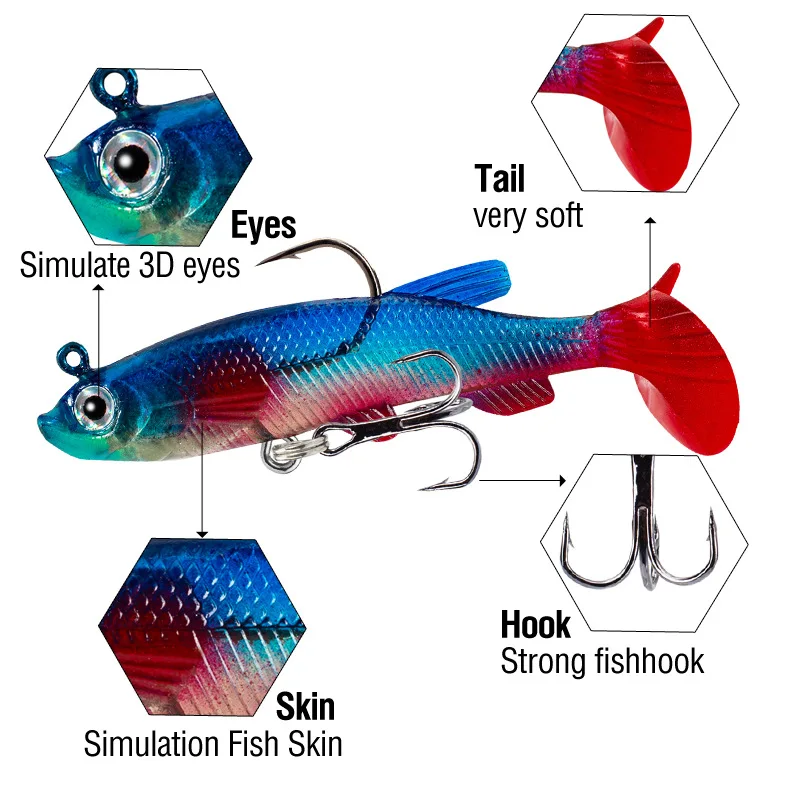 Señuelos de silicona blandos Wobbler, cebo Artificial, señuelo de pesca de silicona, lubina, carpa, pesca, cuchara de plomo, plantilla, aparejos de señuelo, 5 uds. - imagen 3