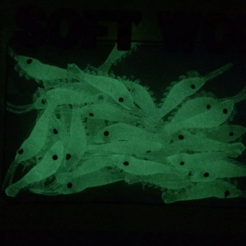 50 Uds. Cebo luminoso para pesca de camarones, señuelo suave, gusanos, camarones brillantes, Señuelos de pesca para lubina, tipo tipo de pez, 3,5 cm, 0,3g, camarones - imagen 4