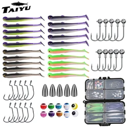 TAIYU 56 unids/set Kit de Señuelos de Pesca para agua dulce/agua salada señuelos blandos Pro caja de aparejos aparejos de pesca con accesorios de pesca