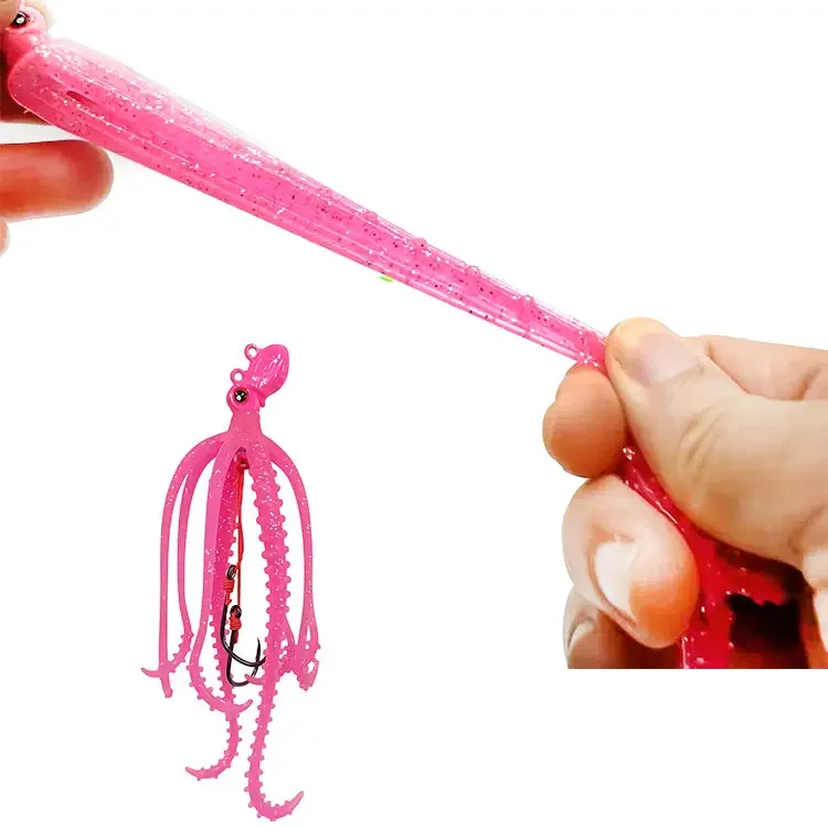 TAKEDO 20G TPR Glow Octopus señuelo falda de pulpo señuelos blandos 16 #   26 #   Ganchos de asistencia que curren el cebo artificial luminoso para el tonno bajo - imagen 3