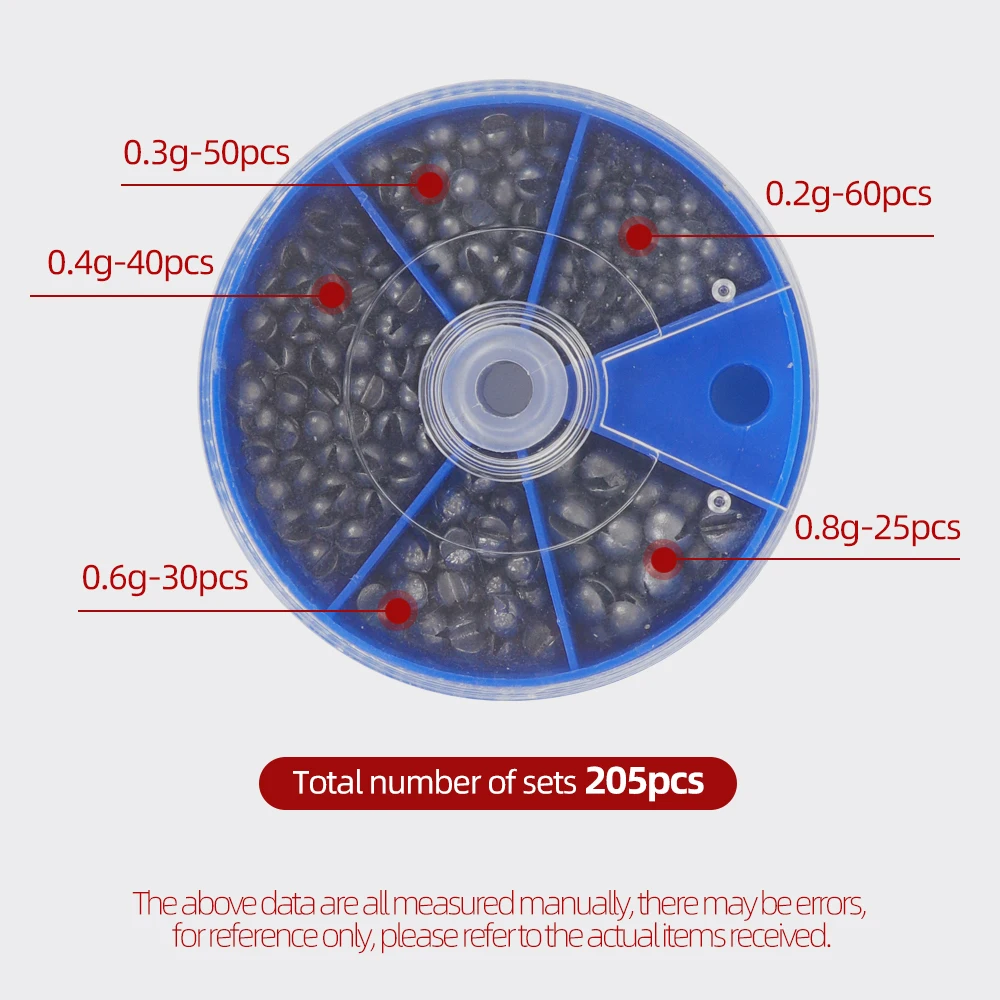 Plomo de pesca de plomo de primera calidad, 205 Uds., con práctica caja de almacenamiento, 5 tamaños redondos para una fundición precisa y una pesca en aguas profundas - imagen 2