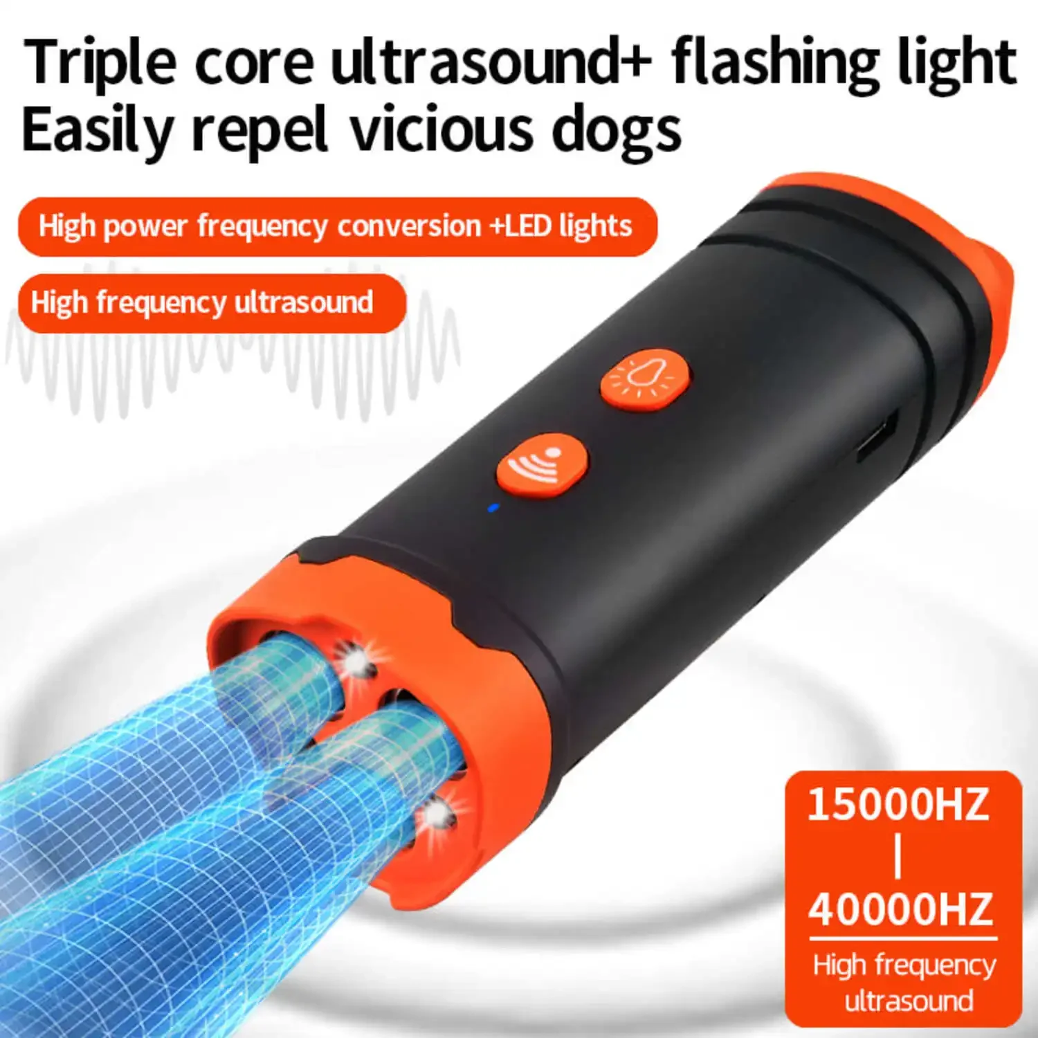 Repelente ultrasónico para perros con luz LED, entrenador ultrasónico portátil de alta potencia de tres núcleos, repelente de perros grandes y viciosos - imagen 5