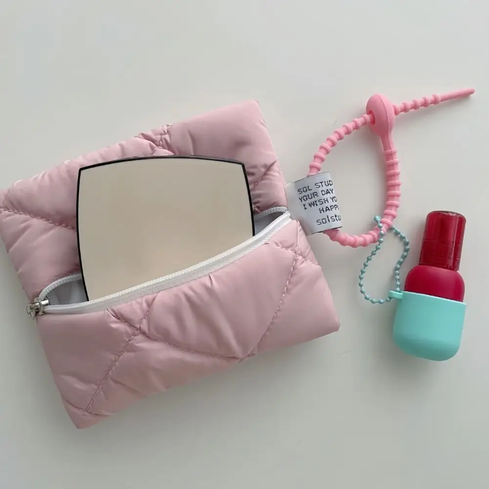 Bolsa de cosméticos de algodón acolchado a la moda, monedero de viaje con cremallera suave, bolsa de almacenamiento pequeña portátil de Color sólido - imagen 2