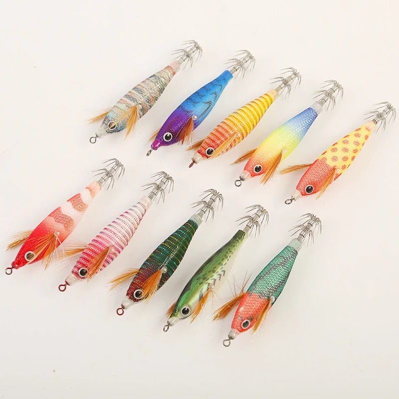 FSDZSO-gancho de calamar con haz de equilibrio, 80MM, señuelos de madera para camarones, plantillas, cebo de sepia, simulación realista, cebo de pulpo de silicona - imagen 4