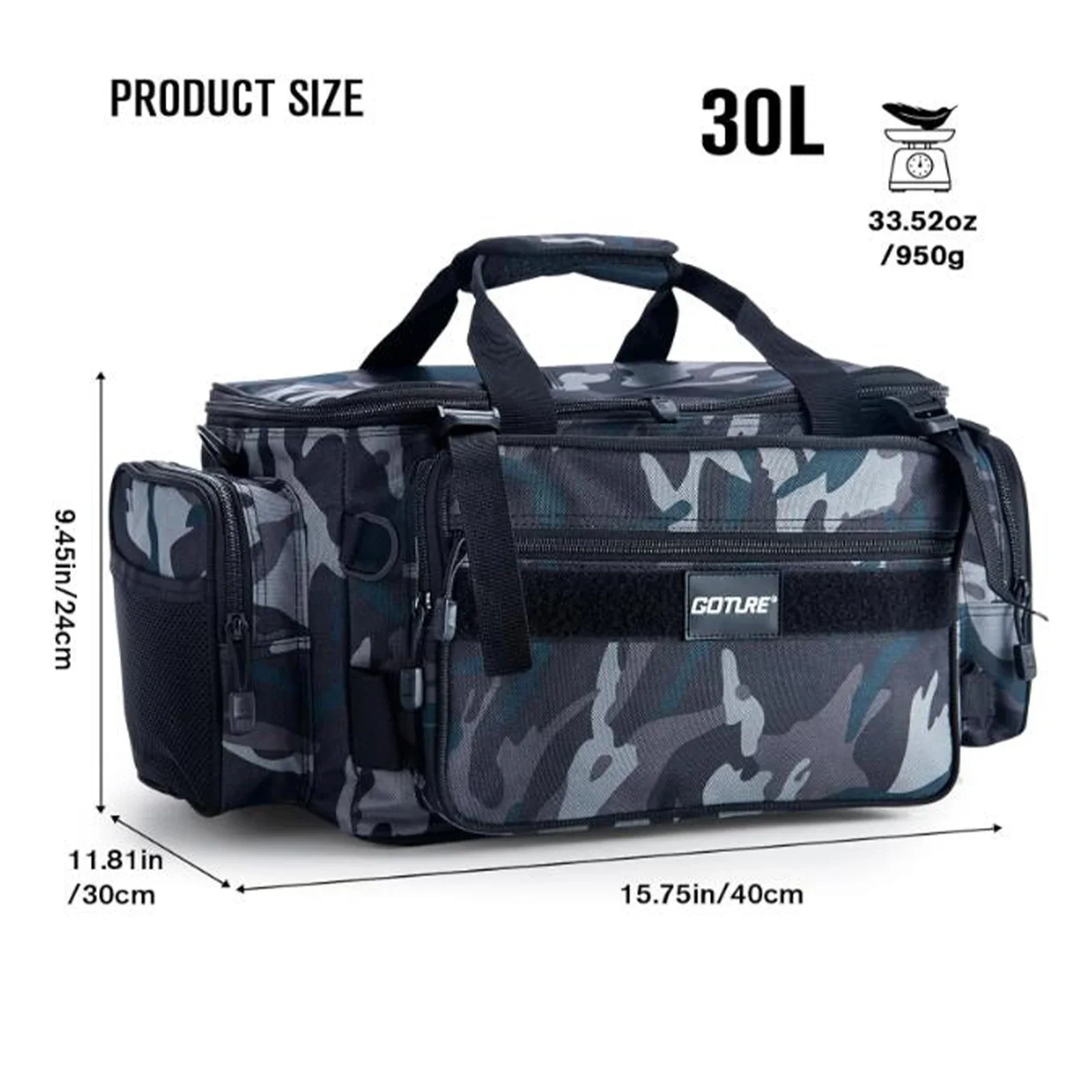 Goture-Bolsa de pesca grande impermeable con 3 cajas de aparejos de 3700, 30L, 65L, bolso de pesca al aire libre, tienda, bolso de hombro para equipo de pesca - imagen 5