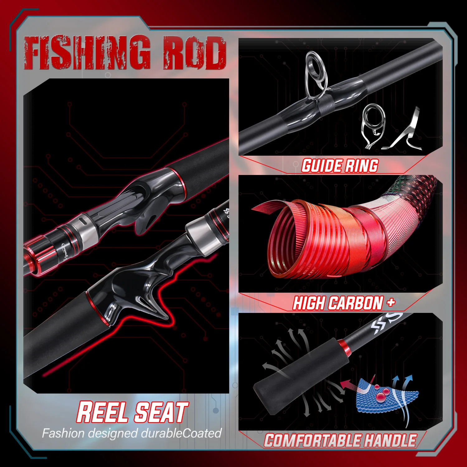 Combo baitcasting Sougayilang – Caña fibra carbono para lubina - imagen 4