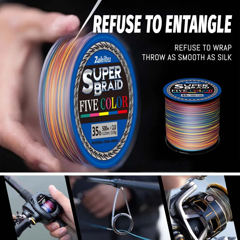 ZUKIBO Super trenza cinco colores 8 hebras línea de pesca trenzada Japón X8 PE línea duradera suave agua salada línea resistente a la abrasión - imagen 5