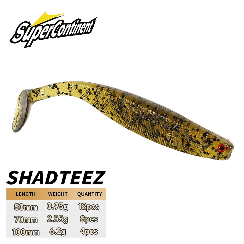 Nuevo supercontinente ShadTeez t-tail 50mm 70mm 100mm Pike Zander Predator pesca ojos 3d señuelo suave Señuelos de pesca