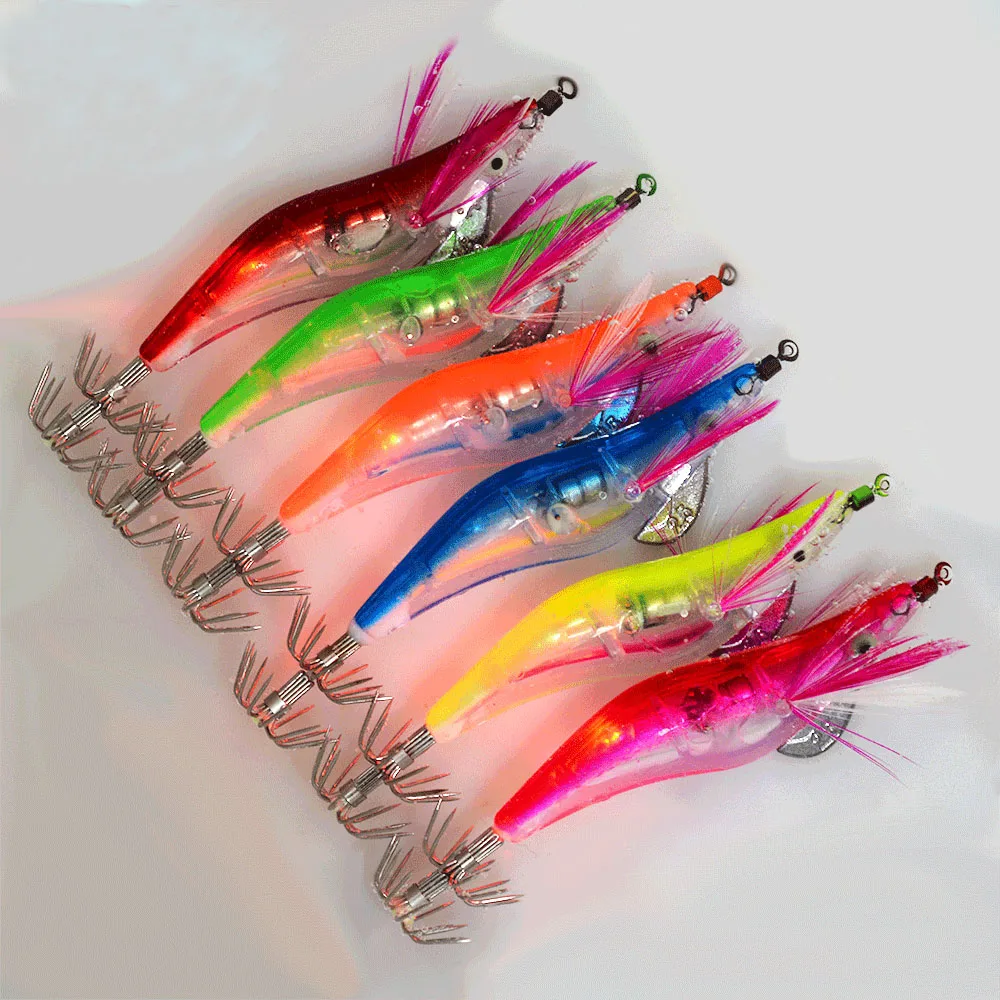 6 unids/set electrónico parpadeante LED señuelo de pesca en agua herramienta de aparejos Minnow luminoso calamar Jig camarones cebo pesca nocturna señuelo - imagen 5