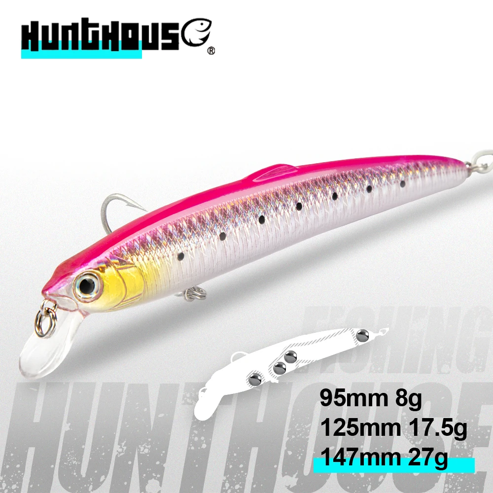 Señuelo de Pesca Hunthouse Saruna Minnow 90&125&147mm, Jerkbait Flotante, Señuelo Duro Tipo Minnow para Lubina, Señuelos Artificiales LW131 - imagen 5