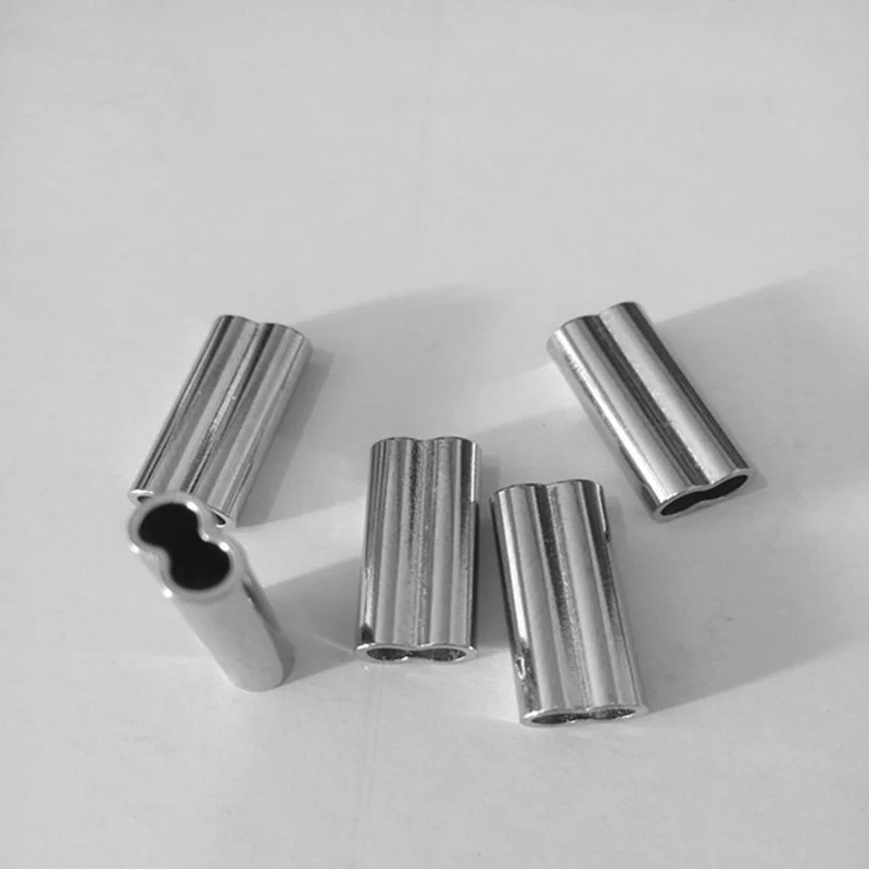 Mangas de prensado de doble barril para Pesca, conector de aparejos de tubo de alambre de latón, accesorios de Pesca de alta resistencia, 50 Uds. - imagen 4