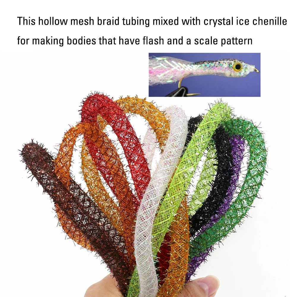 ICERIO tubo de trenza de Mylar hueco, oropel de Flash de 8mm, Material de atado de pesca con mosca para pececillos, cuerpo Zonker, moscas de agua salada, paquete de 2m - imagen 4