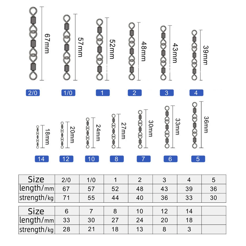 DNDYUJU 20 piezas rodamiento seguro pesca giratorios de acero inoxidable Triple portátil conectar accesorios de aparejos de pesca - imagen 2