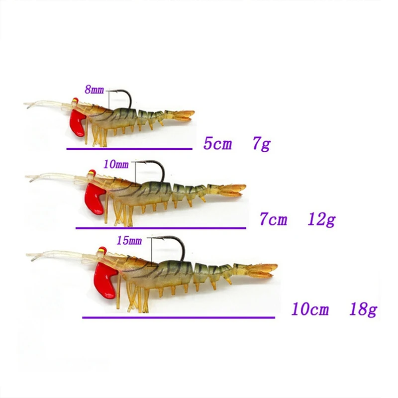 Señuelo de camarón de simulación suave, anzuelo de pesca, aparejos de pesca, señuelos artificiales de 7g/13g/18g, Wobblers de cebo para curricán, 5 piezas - imagen 4