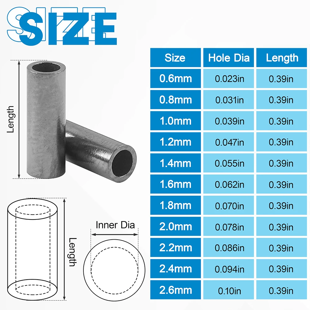 400 Uds mangas de engarzado de pesca mangas de engarzado de un solo barril mangas de engarzado de cobre y latón tubos de sedal de pesca conectores de tubo - imagen 2