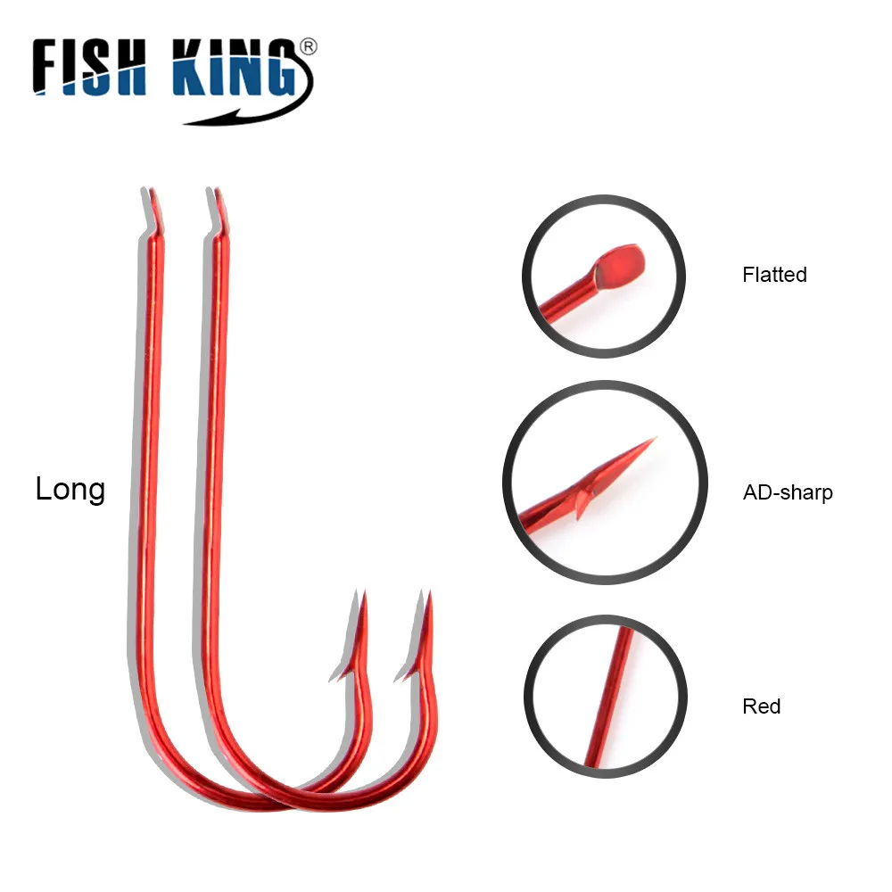 FISH KING-anzuelo de pesca de 10 piezas, anzuelo rojo largo 6 #-16 #, con púas, de acero al carbono - imagen 5