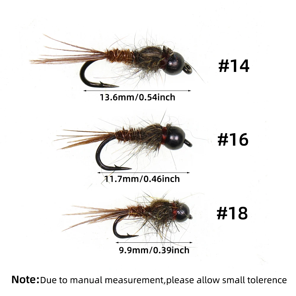 Wifreo 6PCS # 14 # 16 # 18 cabeza de cuentas oreja de liebre marrón cola de faisán Ninfa mosca pesca con mosca Artificial trucha pez blanco señuelo cebo - imagen 4