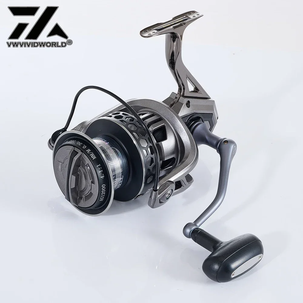 VWVIVIDWORLD, arrastre 8000-12000,15KG, carrete de pesca de agua salada, carrete de aleación, rodamiento de acero, engranaje de aleación, brazo de Metal, carrete giratorio para barco de mar - imagen 5