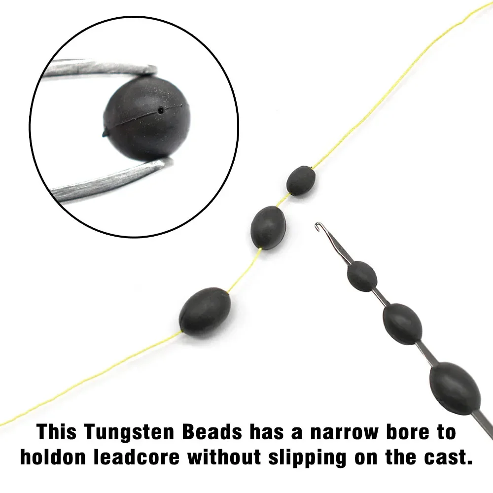 MNFT 10 Uds. Pesos de cuentas espaciales de tungsteno para pesca de carpa, accesorios de aparejos terminales sin plomo para anzuelos de pesca de plomo central, líneas - imagen 2