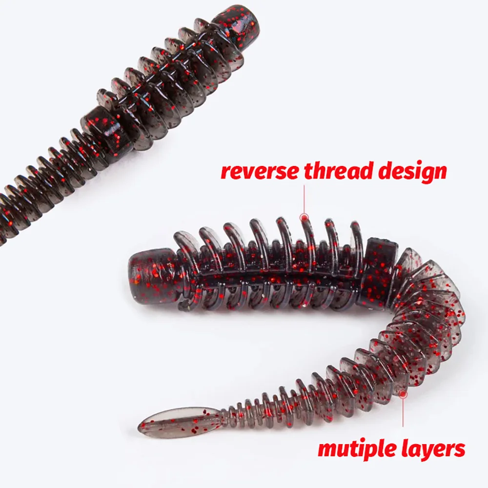 10 Uds. Señuelos blandos 6,5 cm 7,5 cm 8,5 cm hilo TPE gusano anzuelo carpa aparejos de Pesca Swimbait Gear Kit de sabor a pescado cebo - imagen 5