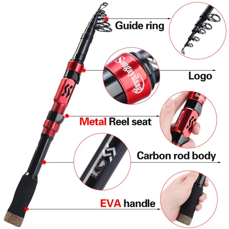 Sougayilang-caña de pescar giratoria telescópica, aparejo de poste telescópico de carbono súper ligero, aparejos de Pesca de mar, 1,8-2,4 M - imagen 4