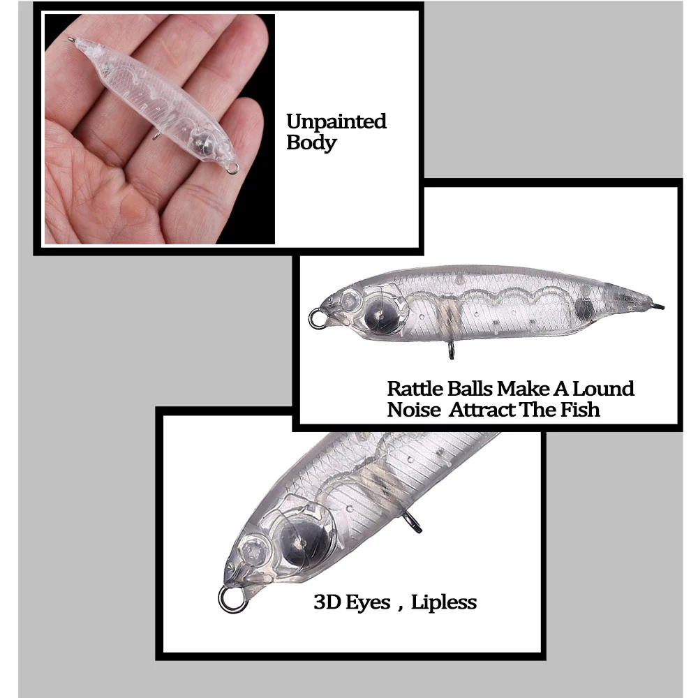 Chan'sHuang-Cebo en blanco sin pintar, 30 piezas, 6cm, 4g, sonajero flotante, lápiz Topwater, señuelo de pesca Artificial hecho a mano - imagen 4