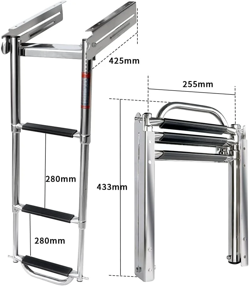 Escalera telescópica con mango de transporte y tornillos de montaje para barco, 3 escalones, montaje deslizante, debajo de la plataforma - imagen 4