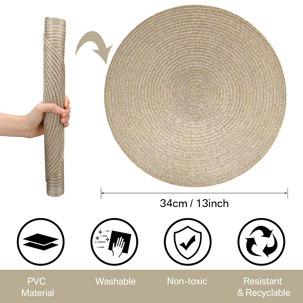 Juego de manteles individuales con cuentas de PET, 34cm, manteles individuales redondos con posavasos para Halloween, Navidad, decoración de comedor, mantel, 4/6/8 Uds. - imagen 3