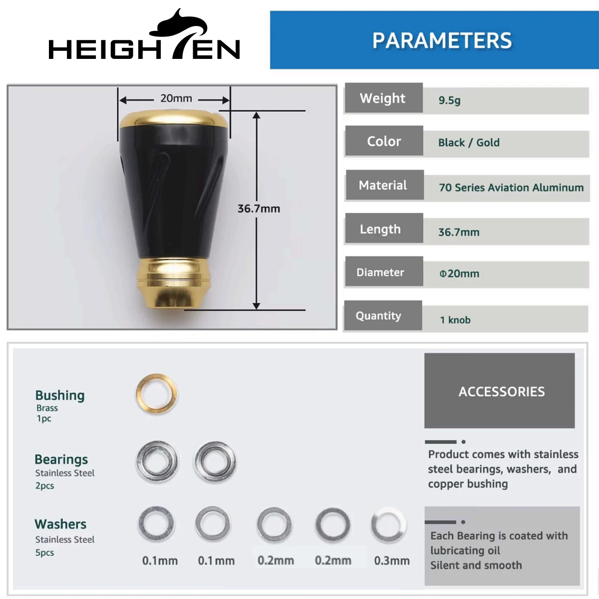 Perilla de mango de carrete HEIGHTEN de 20mm para carrete giratorio Shimano Stradic Twinpower Daiwa Luvias y carrete de Baitcasting - imagen 3