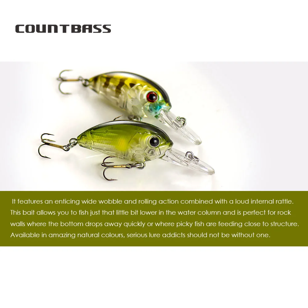 Manivela Countbass 39mm 1-1/2" 4,5g 5/32 oz. Buceo Baño profundo de 1-1,2 m con anzuelos VMC, cebos duros, señuelos de pesca, Crankbait Wobblers