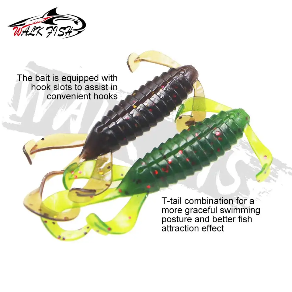 WALK FISH-Cebo flotante de 5 piezas, señuelo de pesca TPR de plástico suave, 72mm, 3,3g, Swimbait, gusano de cola larga, señuelo de lubina Artificial - imagen 3