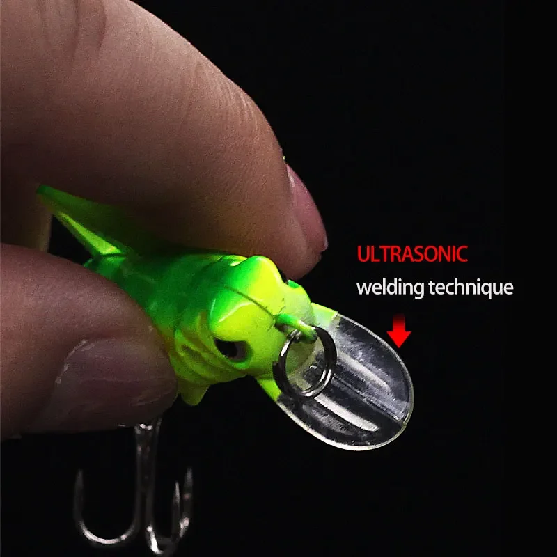Señuelo de pesca de saltamontes, cebos artificiales de plástico duro para insectos, langosta, Cricket, Crankbaits, anzuelo triple, juego de Señuelos de Pesca voladores, 5 uds. - imagen 4