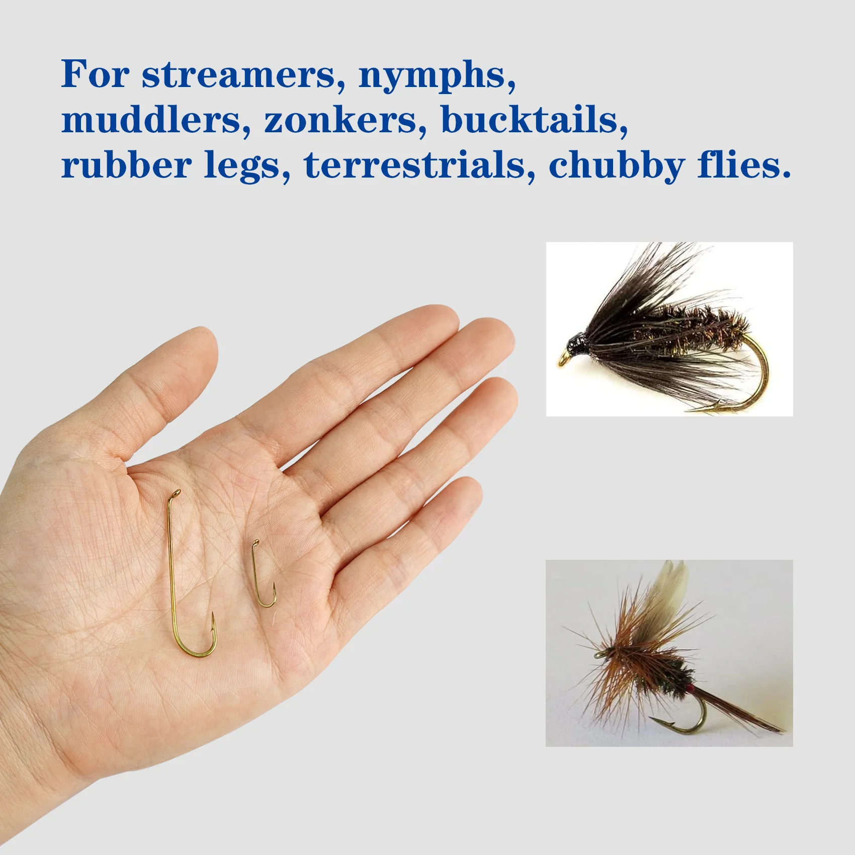 Aventik EP-79580 5 anzuelos largos para atar moscas para ninfas y serpentinas, bronce, curva redonda, 2 anzuelos de pesca de alambre fuerte - imagen 4