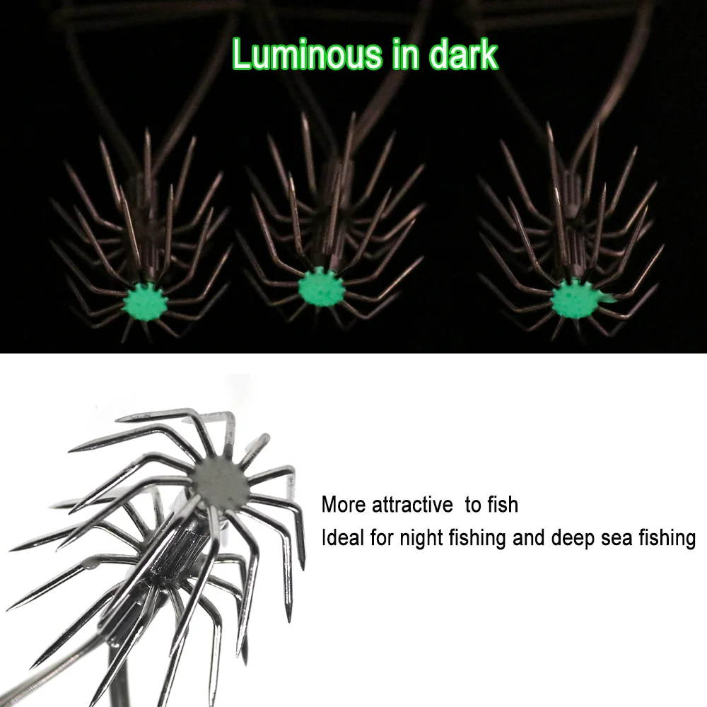 LIONRIVER-paraguas de doble capa de acero inoxidable, anzuelo de plantilla luminoso para pesca de calamar, sepia, pulpo, aparejo de señuelo de pesca de agua salada - imagen 4