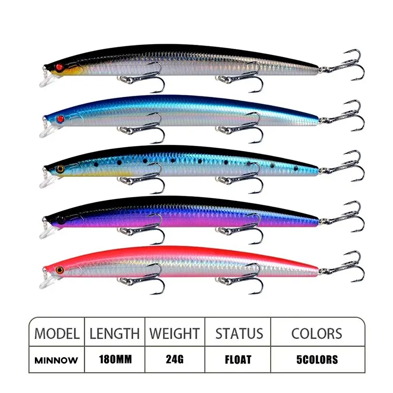 Señuelo de pesca Minnow, cebo Artificial duro láser, 18cm, 24g, ojos 3D, anzuelos afilados, cebo de pesca de mar, Wobblers Crankbait coloridos - imagen 4