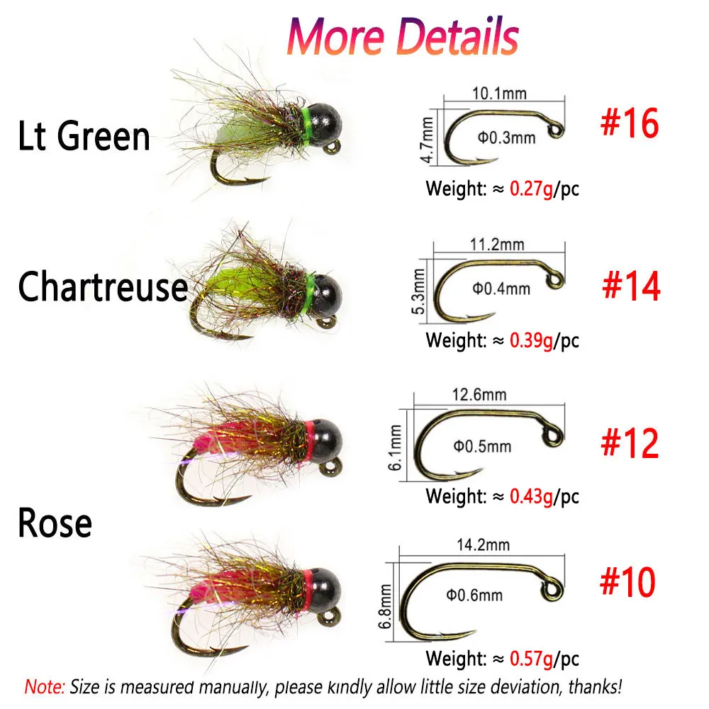 Bimoo 6PCS # 12 # 14 # 16 Jig de púas de hundimiento rápido, mosca de ninfa fluorescente húmeda, mosca de ninfa europea para trucha, perca, Panfish, Señuelos de Pesca - imagen 4