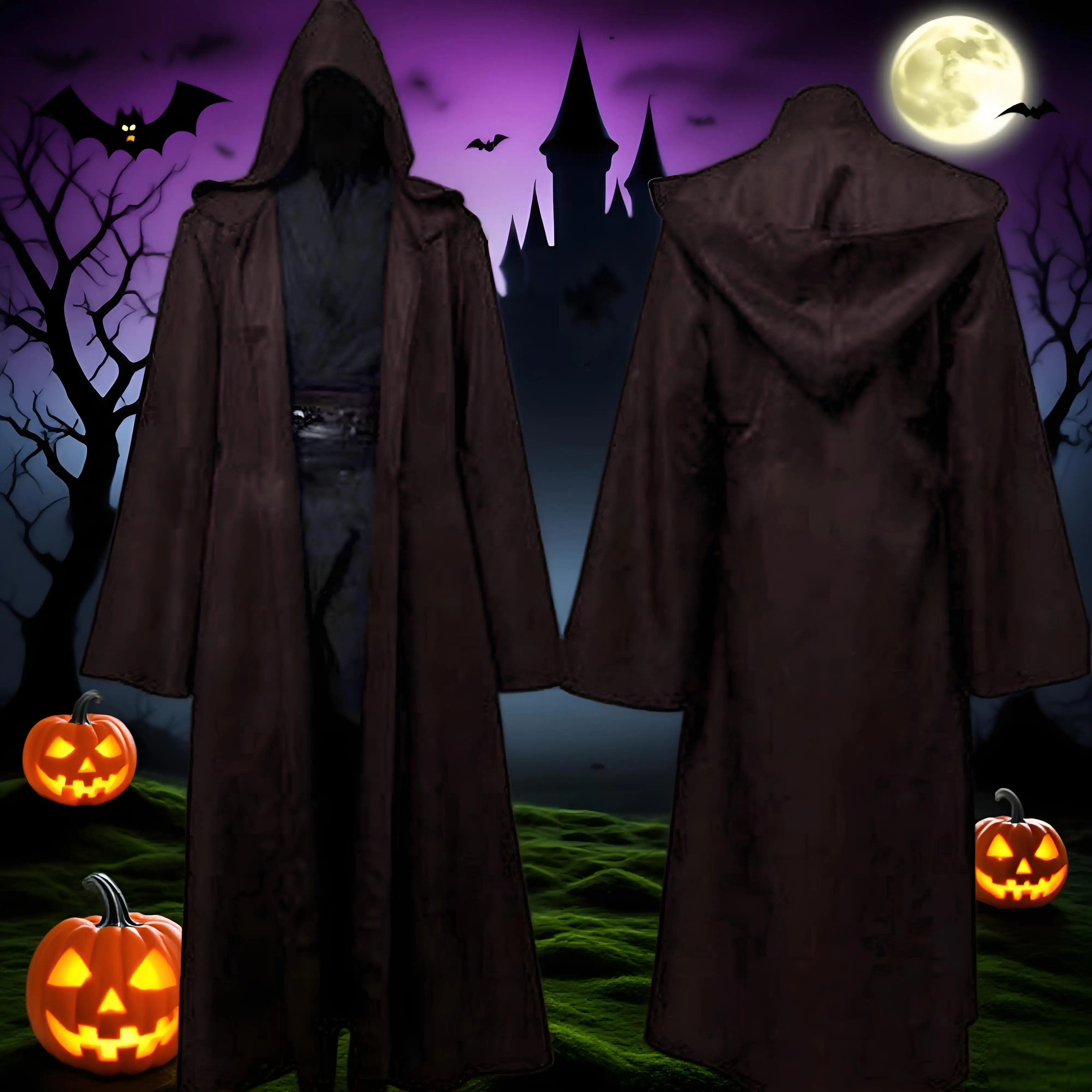 Camisa larga de hechicero, bata negra con capucha, disfraz, capa de Halloween, disfraz de Cosplay, túnica de mago, bata con capucha para adultos y niños - imagen 5