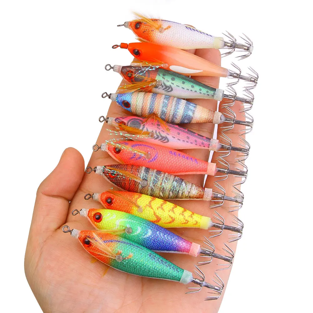 5 unidades de plantillas de calamar horizontales, 8cm, 5,8g, señuelo de pesca, anzuelo de calamar Artificial, cebos de Jigging chapados para pesca en el mar, sepia luminosa - imagen 4