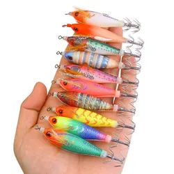 Señuelos luminosos horizontales para calamar – 8 cm con anzuelos chapados