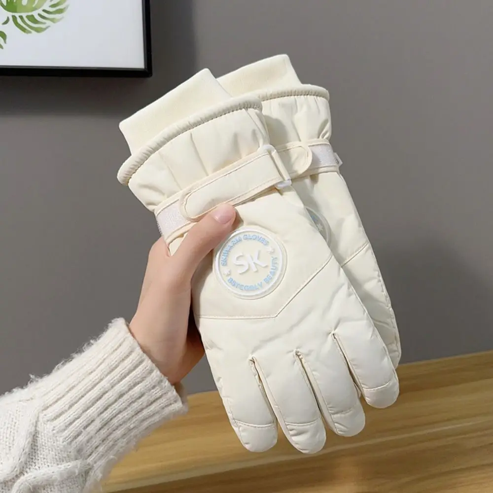 Guantes de esquí con forro a la moda, guantes gruesos de algodón impermeables para pantalla táctil, guantes cálidos de invierno a prueba de viento para mujer - imagen 2