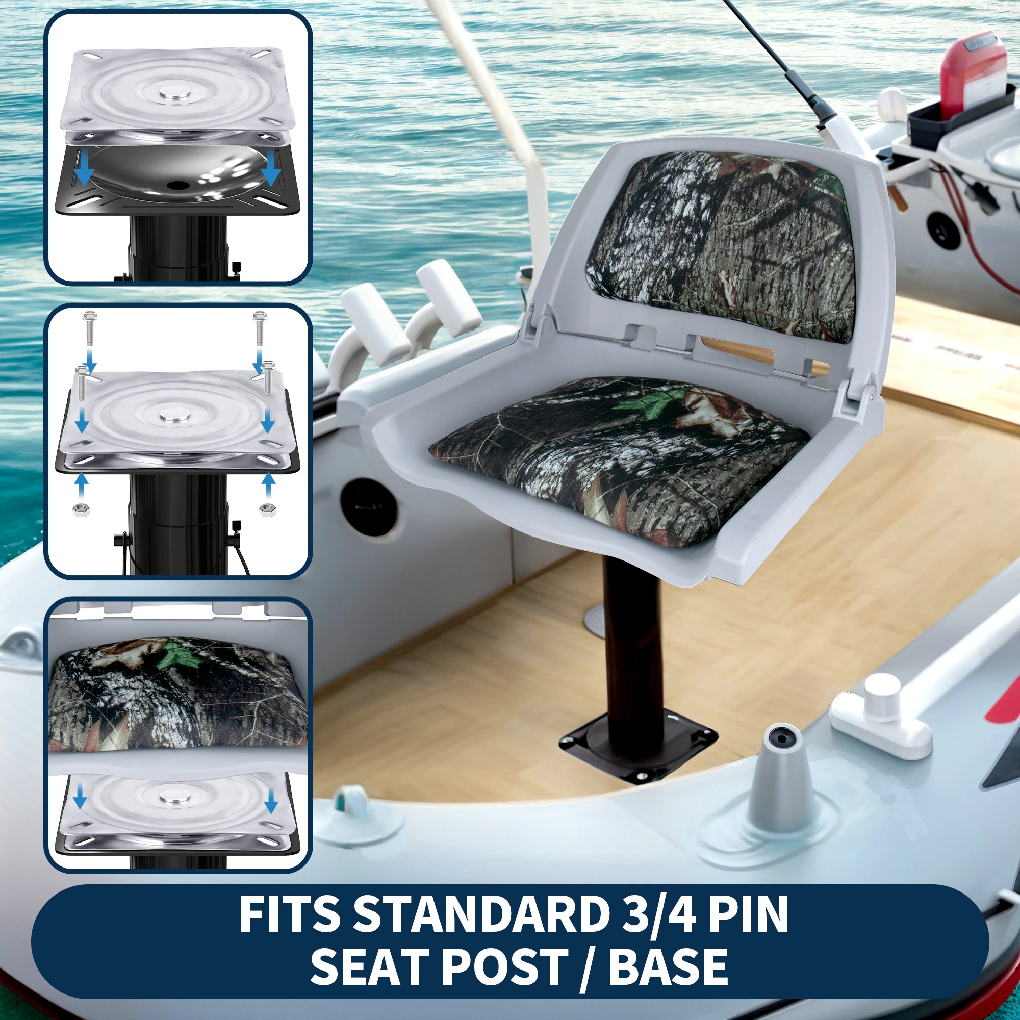 Giratorio para asiento de barco, placa giratoria para asiento de acero inoxidable 316, base de asiento de 7 "x 7" para asiento de barco, soporte giratorio para taburete de bar, sillas giratorias - imagen 3