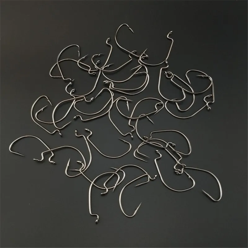 Anzuelo de pesca ancho con forma de gusano, manivela compensada, anzuelo de acero rico en carbono, anzuelo de púas para accesorios de cebo de gusano suave, 10 Uds. - imagen 4